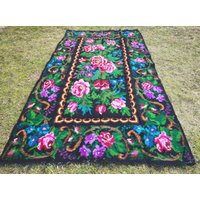 Großer Antiker Kelim Wollteppich Läufer Bodenteppich Boho Teppich Wandteppich New Vintage Bereich Handvowen Dekor Schwarzer von VintagePresents