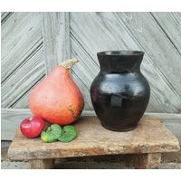 Schwarzer Keramik Krug Antiker Ton Altes Rustikales Steingut Gefäß Land Geschenk Uralte Dunkler Landhaus Topf Primitives Dekor von VintagePresents