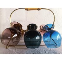 6 Colorful Aperitif Glasses in A Brass Frame. Cognac Glasses. Antiques. Home Decor von VintageRetroA