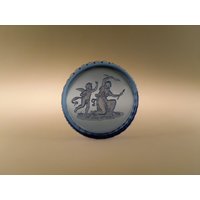 Boho Böhmen Schlevogt Art Deco Blau Glas Schüssel Tablett Mit Intaglio Diana Und Cupid von VintageRetroEu