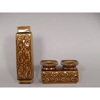 Boho Czech Art Deco Ditmar Urbach Keramik Vase Und Kerzenständer Kerzenhalter von VintageRetroEu