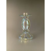 Boho Czech Art Deco Iris Schillerndes Glas Kerzenständer von VintageRetroEu