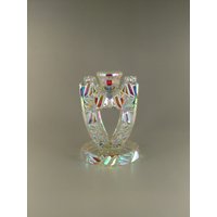 Boho Czech Art Deco Iris Schillerndes Glas Kerzenständer von VintageRetroEu