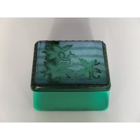 Boho Czech Art Deco Jade Malachit Glas Schale Dose Von Schlevogt - Ingrid Kollektion von VintageRetroEu