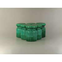 Boho Czech Art Deco Malachit Jade Glas Dose Boxen Gewürzgläser 6 Stück von VintageRetroEu