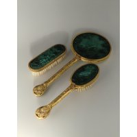 Boho Czech Art Deco Malachit Jade Glas Kommode Set Von Schlevogt - Ingrid Kollektion von VintageRetroEu