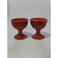 Boho Czech Art Deco Rot/Orange Opak Glas Tassen Mit Erdbeeren von VintageRetroEu