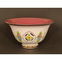 Boho Handbemalte Weiße Emaille Schliff Zu Cranberry Glas Schale von VintageRetroEu