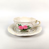 Außergewöhnliche Teetasse & Untertasse Karl Ens Porzellanmanufaktur Rosendesign von BarnNo7