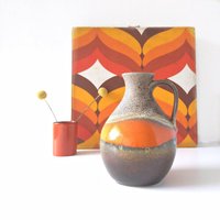 Bay Keramik, Orange-Beige Mid-Century Fat Lava Vase L West Germany Keramik Bay Keramik, Orange-Beige Mid-Century Fat Lava Vase L West Germany Keramik von VintageRetroVases