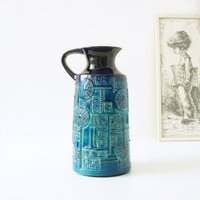 Bay Keramik Blau Und Türkis Mid Century Vase, Dekor Narvik, Bodo Mans, West Germany Pottery von VintageRetroVases