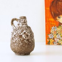 Braun-Weiße Mid Century Fat Lava Vase Von Ruscha von VintageRetroVases