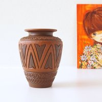 Braune Mid Century Sgraffito Vase, Westdeutsche Keramik von VintageRetroVases