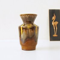 Braune Und Gelbe Mid Century Vase, Hergestellt in Österreich von VintageRetroVases