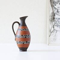 Braune Und Weiße Mid Century Vase, Abstraktes Dekor von VintageRetroVases