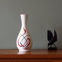 Carstens Mid-Century Vase, Weiß Mit Rot & Schwarzem Arkona Dekor von VintageRetroVases
