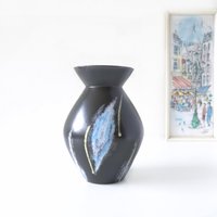 Carstens, Schwarz Und Blaue Mid Century Vase, Westdeutsche Keramik von VintageRetroVases
