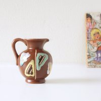 Eckhardt Und Engler, Kleine Braune Mid Century Vase, Abstraktes Dekor, Westdeutsche Keramik von VintageRetroVases