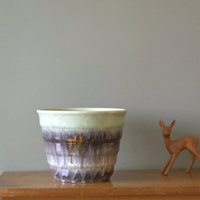Großer Mid Century Türkis Und Brauner Blumentopf von VintageRetroVases