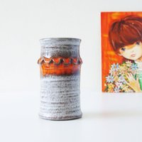 Jasba, Orange Und Graue Mid Century Fat Lava Vase, Westdeutsche Keramik von VintageRetroVases