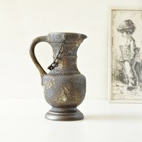 Jopeko Große Braune Und Graue Mid Century Fat Lava Vase, Dekor Paris, Mit Metallkette, Westdeutsche Keramik von VintageRetroVases