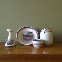 Kmk Kupfermühle, Set Aus Vintage Vasen, Wandteller Und Teelichthalter Mit Vogel-Dekor, Westdeutsche Keramik Kmk Kupfermühle, Set Aus Vintage Vasen, Wandteller Und Teelichthalter Mit Vogel-Dekor, Westdeutsche Keramik von VintageRetroVases
