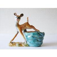 Mid Century Porzellan Hirsch /Bambi Figur Mit Übertopf, Made in Italy von VintageRetroVases