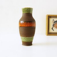 Orange, Grüne Und Braune Mid Century Vase von VintageRetroVases