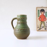 Pfrontner Keramik Grüne Und Braune Mid Century Vase, Westdeutsche von VintageRetroVases