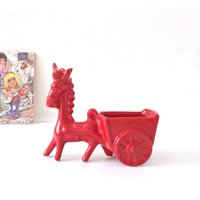 Roter Mid Century Übertopf Esel, Made in Italy von VintageRetroVases