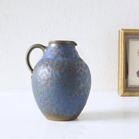 Rudi Stahl, Blaue Und Braune Mid Century Studio Vase von VintageRetroVases