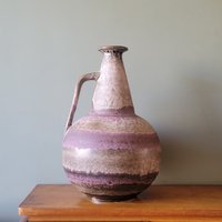 Ruscha 843 Seltene Xl Beige Und Lila Mid Century Fat Lava Vase, West German Pottery von VintageRetroVases