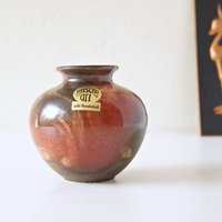 Ruscha Braun Und Orange Mid Century Fat Lava Vase, Westdeutsche Keramik von VintageRetroVases