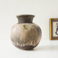 Ruscha Grau, Braun Und Rosa Mid Century Fat Lava Vase, Dekor; Selina, West Germany Keramik von VintageRetroVases