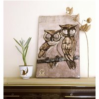 Ruscha Keramik Wandbild - Eulen Paar Auf Ast 1970Er Jahre von VintageRetroVases