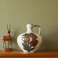 Ruscha Vase, Mid-Century Modern, Weiß, Blumenvase Rot Und Grün von VintageRetroVases