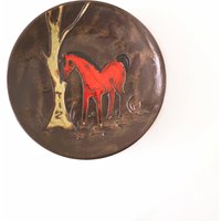 Ruscha Fat Lava Wandteller L Mid-Century Modern Rotes Pferd Keramik Kunst Ruscha Fat Lava Wandteller L Mid-Century Modern Rotes Pferd Keramik Kunst von VintageRetroVases
