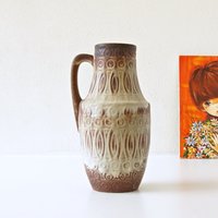 Scheurich, Beige-Braune Mid Century Vase, Dekor "Hellas", West Germany Pottery von VintageRetroVases