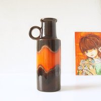 Scheurich, Braun Und Orange Mid Century Vase, Dekor "Fabiola' von VintageRetroVases