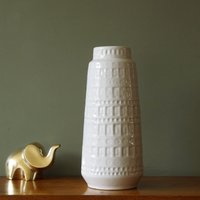 Scheurich, Große, Weiße Mid Century Vase, Dekor Inka, Westdeutsche Keramik von VintageRetroVases