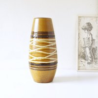 Scheurich, Große Caramel Mid Century Vase, Schwarz-Weißes Dekor, Westdeutsche Keramik von VintageRetroVases