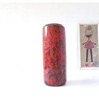 Scheurich, Rot Und Schwarze Mid Century Fat Lava Vase, Westdeutsche Keramik von VintageRetroVases