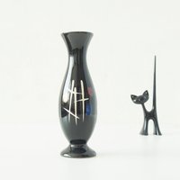 Scheurich, Schwarze Mid Century Vase, Abstraktes 50Er Jahre Dekor von VintageRetroVases