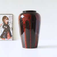 Scheurich Braun Und Rote Mid Century Vase, West Germany Keramik von VintageRetroVases