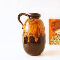 Scheurich Große Braun Und Orange Mid Century Fat Lava Vase, Westdeutsche Keramik von VintageRetroVases