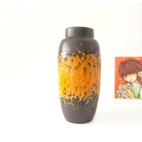 Scheurich Große Mid Century Orange Und Braune Fat Lava Vase von VintageRetroVases
