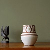 Scheurich Kleine Weiß-Braune Mid-Century Vase, Abstraktes Dekor, Westdeutsche Keramik von VintageRetroVases