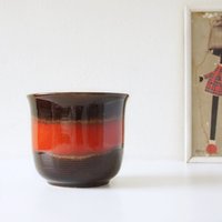 Scheurich Mid Century Blumentopf Braun Und Rot, Dekor Fabiola, Westdeutsche Keramik von VintageRetroVases