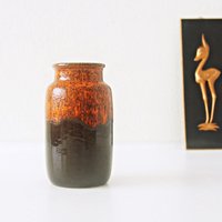 Scheurich Mid Century Fat Lava Vase, Orange Und Braun, Westdeutsche Keramik von VintageRetroVases