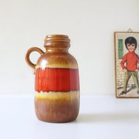 Scheurich Rot Und Karamell Mid Century Fat Lava Vase, Westdeutsche Keramik von VintageRetroVases